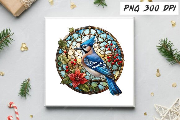 Download Blue Jay Christmas Stained Glass Clipart - Clipart Collection