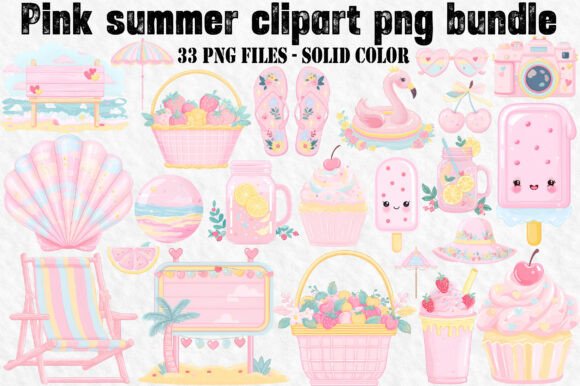Download Pink Summer Clipart Png Bundle - Clipart Collection