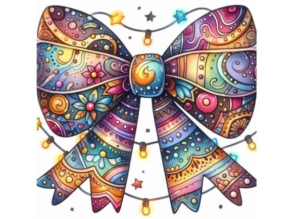 Download A Watercolor Bow with Vibrant Patterns a - Patterns Collection