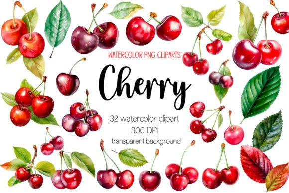 Download Watercolor Cherry Clipart Bundle PNG - Clipart Collection