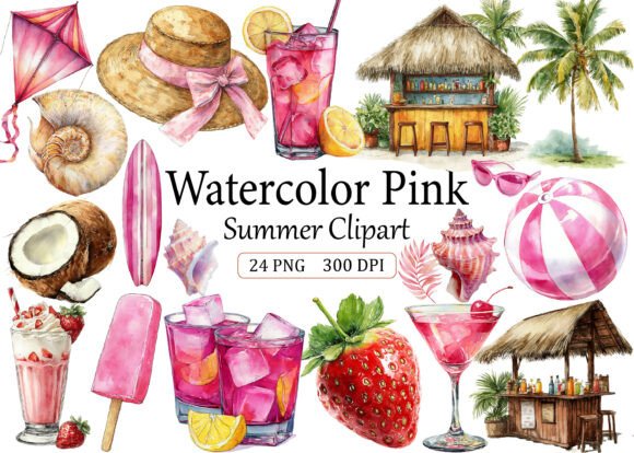 Download Watercolor Pink Summer Clipart - Clipart Collection