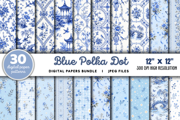 Download Blue Polka Dot Digital Patterns Bundle - Patterns Collection