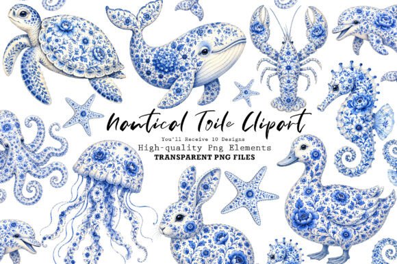 Download Chinoiserie Blue Sea Animals Clipart PNG - Clipart Collection