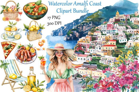 Download Watercolor Amalfi Coast Clipart Bundle - Clipart Collection