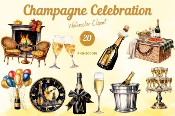 Download Watercolor Champagne Celebration Clipart - Clipart Collection
