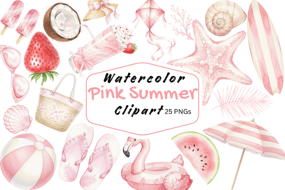 Download Watercolor Pink Summer Beach Clipart - Clipart Collection