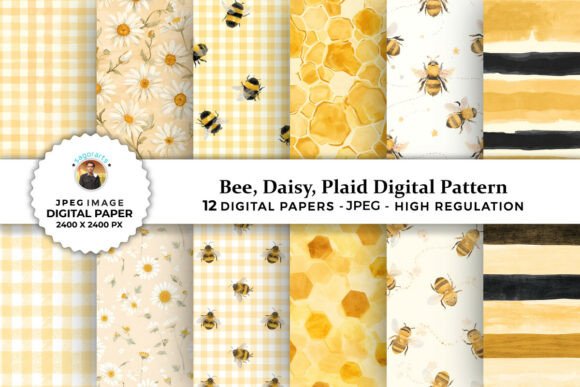 Download Watercolor Honey Bee Digital Patterns - Premium Resources