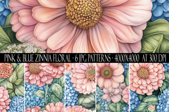 Download Pink and Blue Zinnia Flower Patterns - Patterns Collection