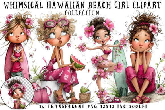 Download Whimsical Hawaiian Beach Girl Clipart - Clipart Collection