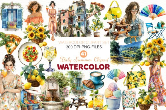 Download Watercolor Italy Summer Clipart - Clipart Collection