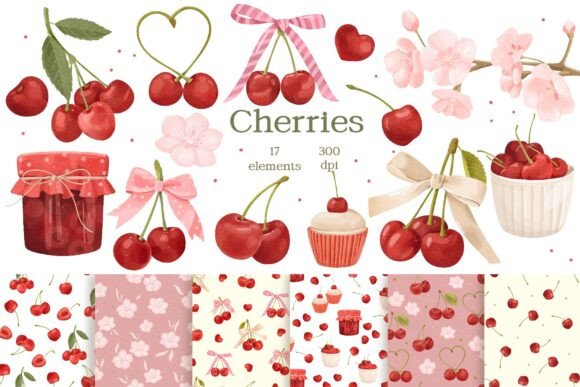 Download Watercolor Cherry and Bow Clipart - Clipart Collection