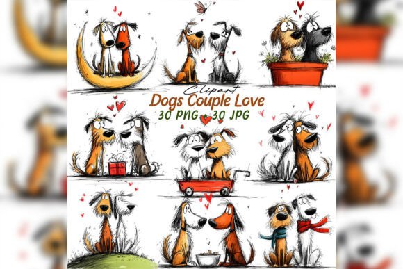 Download Whimsical Dog Couple Love Clipart Set - Clipart Collection