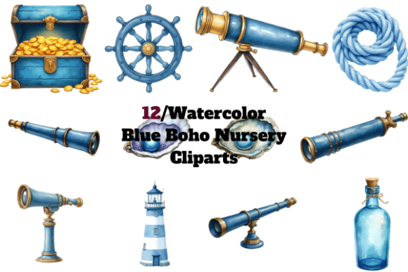 Download Watercolor Blue Boho Nursery Cliparts - Clipart Collection