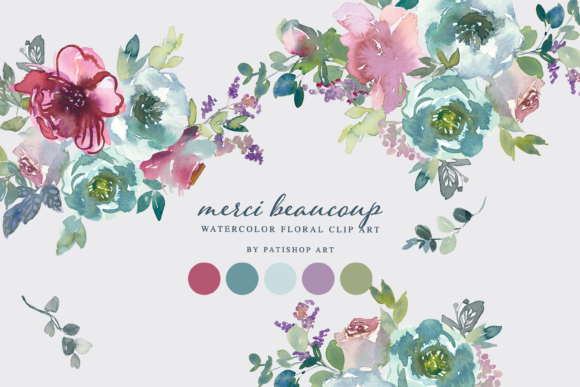 Download Watercolor Mint &amp; Mauve Floral Clipart - Clipart Collection