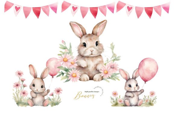 Download Easter Cute Bunnies Balloon Clipart - Clipart Collection