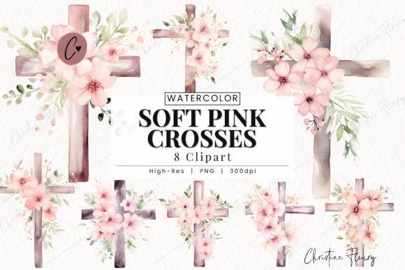 Download Watercolor Soft Pink Crosses Clipart - Clipart Collection