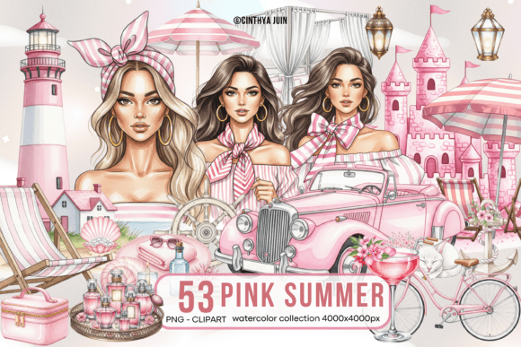 Download Pink Summer Watercolor Clipart Bundle - Clipart Collection
