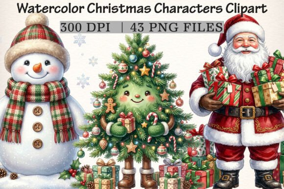 Download Watercolor Christmas Characters Clipart - Clipart Collection