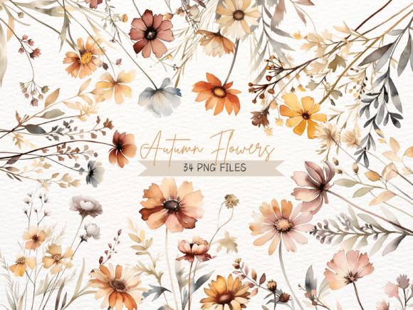 Download Watercolor Autumn Flowers PNG Clipart - Clipart Collection