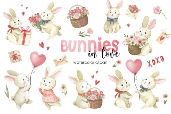 Download Cute Bunnies Valentine's Day Clipart - Clipart Collection