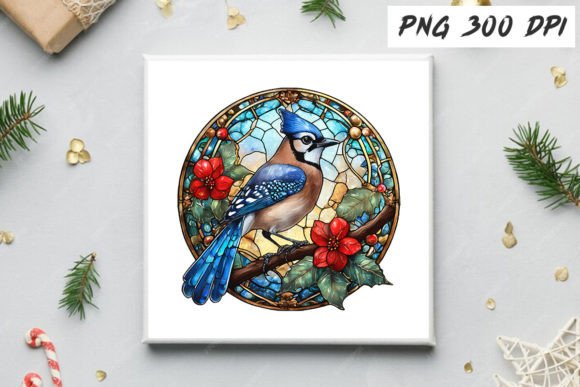 Download Blue Jay Christmas Stained Glass Clipart - Clipart Collection