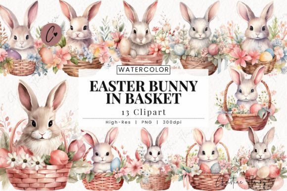 Download Easter Bunnies in Baskets Clipart - Clipart Collection