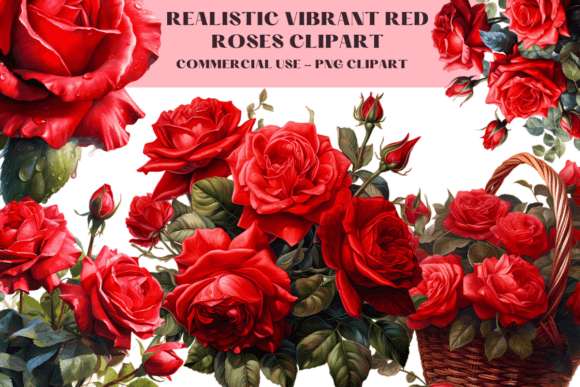Download Realistic Vibrant Red Roses Clipart - Clipart Collection