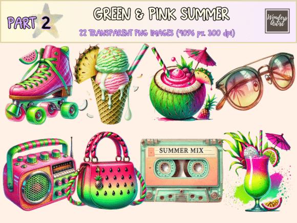 Download Green &amp; Pink Summer P2 Clipart - Clipart Collection