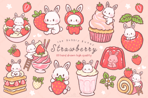 Download Kawaii Bunny Strawberry Dessert Clipart - Clipart Collection