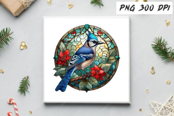 Download Blue Jay Christmas Stained Glass Clipart - Clipart Collection