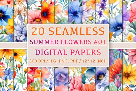 Download 20 Seamless Summer Flower Patterns #1 - Patterns Collection