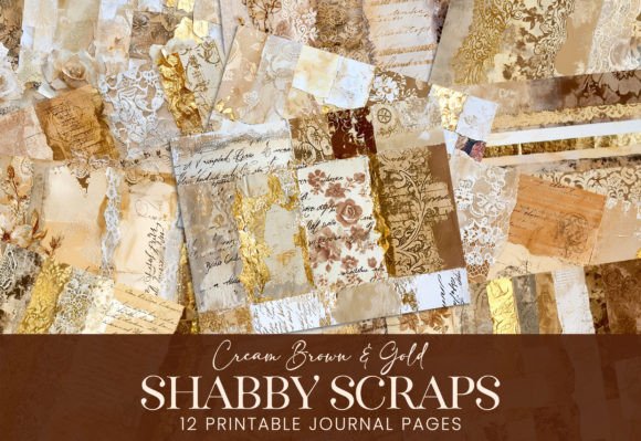 Download Shabby Journal Patterns Cream Brown Gold - Patterns Collection